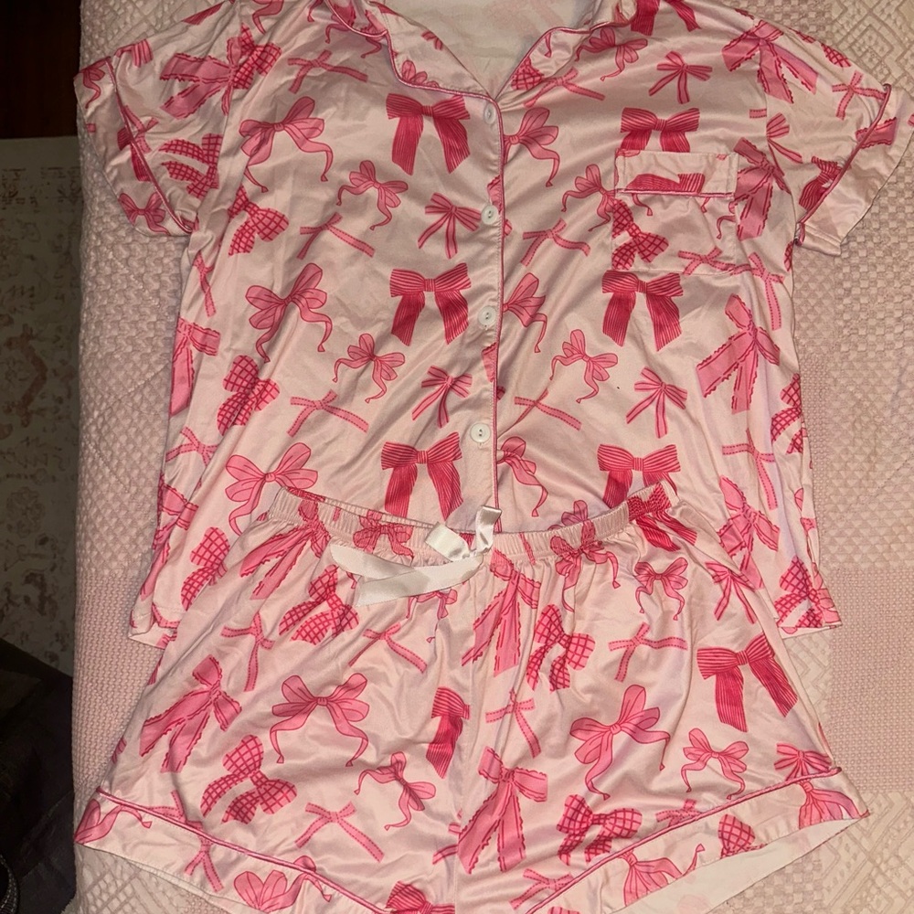 Pink Bow Print Pajama Set